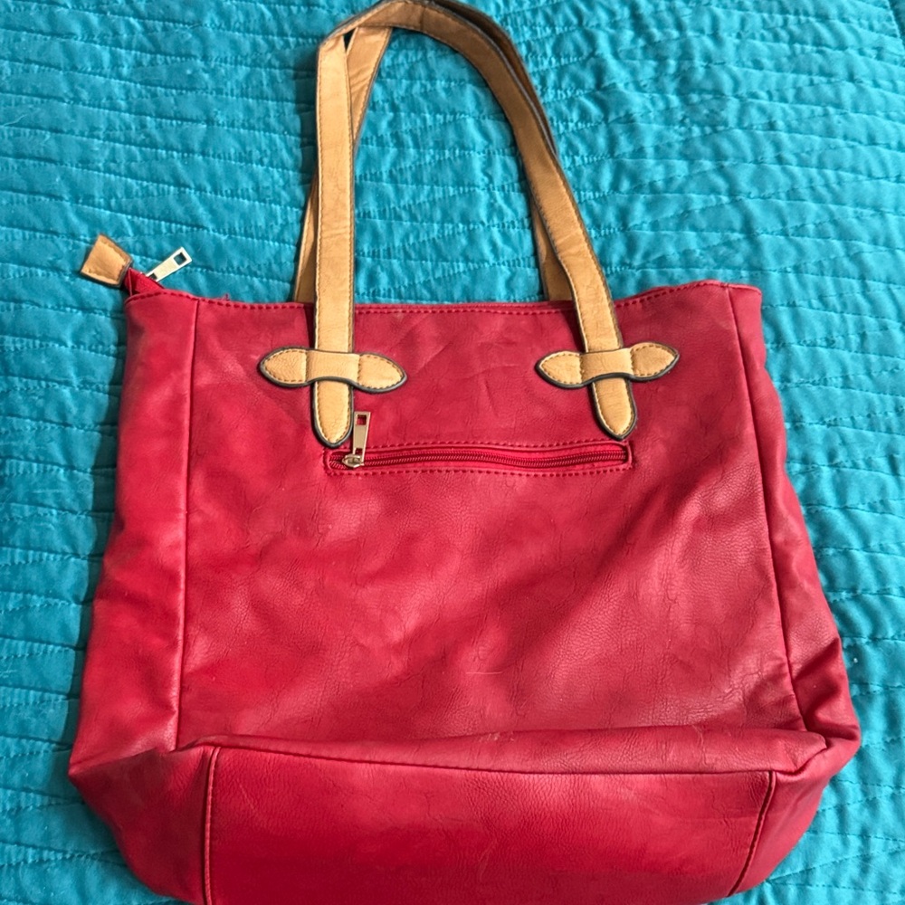 Yoki Red Tote with Tan Handles
